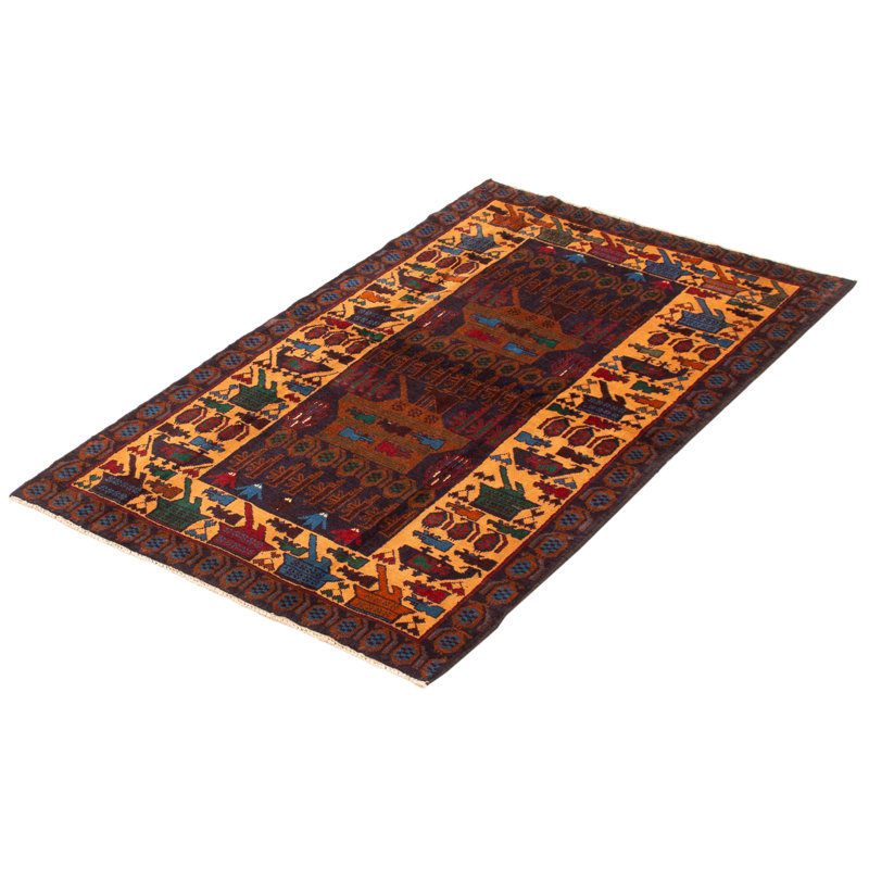 Tapis bleu marine en laine noué à la main de conception unique 4 pi 1 po x 6 pi 8 po Rotherhithe