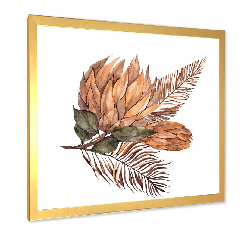 Bouquet de fleurs séchées, feuilles de Pampas, herbe V - reproduction d'art sur toile traditionnelle, Encadrement doré