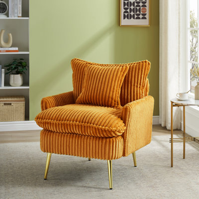 30,31 pouces de velours côtelé jaune simple, doux et confortable, éponge à haute densité, pour la décoration de salon de bureau avec un matériau en velours côtelé