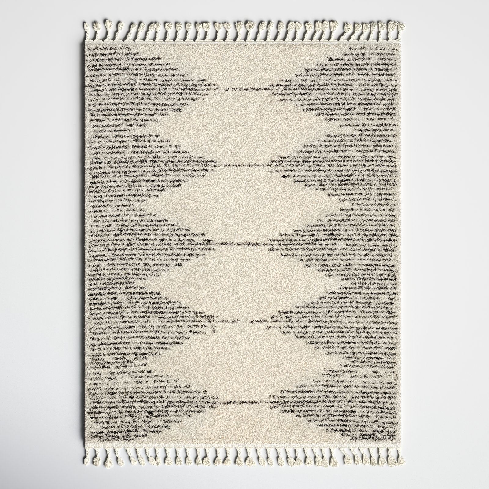 Carnahan Off White Charcoal Moroccan Shag Rug, Rectangle 7'10'' x 10'