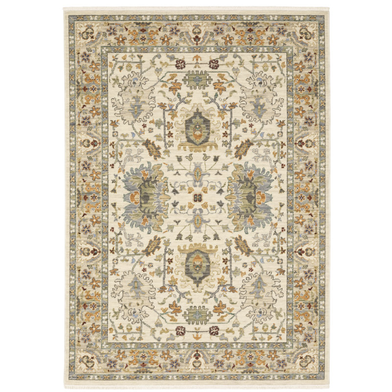 Oriental Machine Woven Gray/Beige Wool and Nylon Blend Area Rug, Rectangle 6'7" x 9'6"