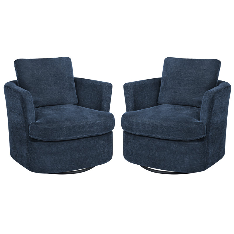 Blendia Upholstered Swivel Barrel Chair (Set Of 2), Navy Blue