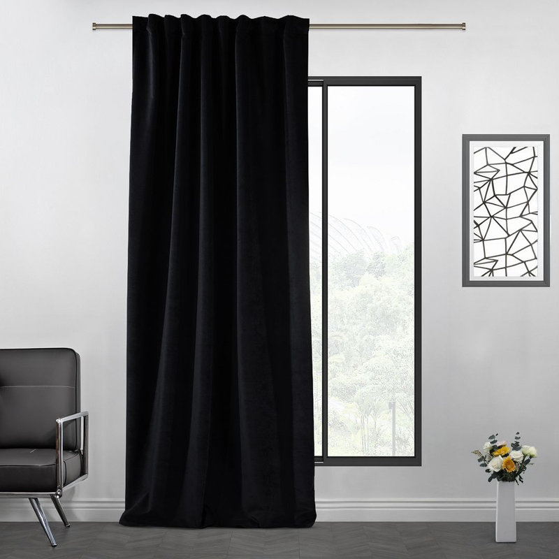 Extra Long & Extra Wide Matte Velvet Curtain Panel, 140cm Width x 325cm Drop, 70 BLACK