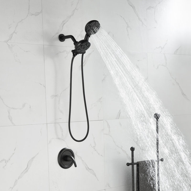 7.2" Dual Shower Faucet Set 7-Spray Shower Head with Rough-in Valve, Matte Black