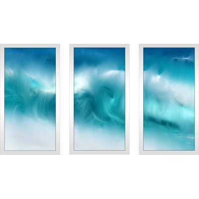 Impression de peinture à l’acrylique sur toile encadrée "Blue Ocean Waves on the Beach" Panoramic