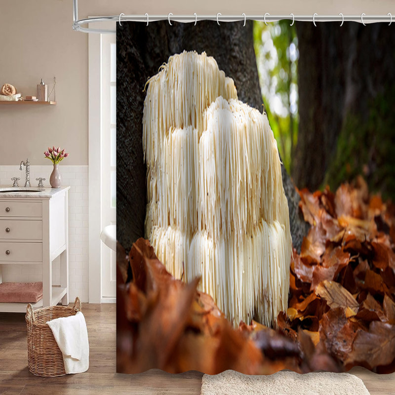 Rideau de douche blanc à motif de feuilles d'automne avec 12 crochets, L 72 po x l 78 po
