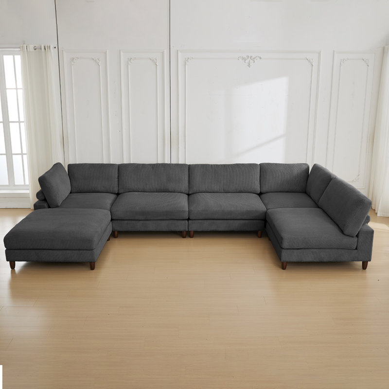 Canapé modulaire en velours côtelé 6 pièces, Velours côtelé gris