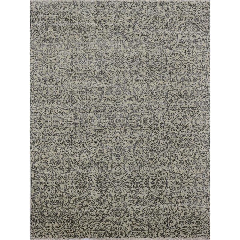 Hand Knotted Damask Area Rug in Brown/Beige, Rectangle 6' x 9'