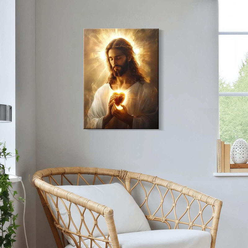 Framed Jesus Canvas Wall Art Sacred Heart Of Jesus Wall Decor Picture Christian Poster Painting Decoration Unique Print Wall Decor Living Room Bedroom Church Decor Inch Ready To Hang