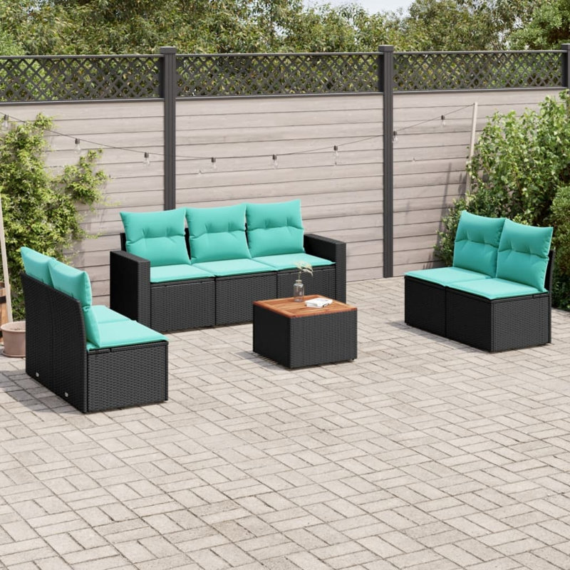 Ensemble de canapé modulaire d'extérieur 8 pièces avec coussins 8 pièces, Coussin bleu / cadre noir