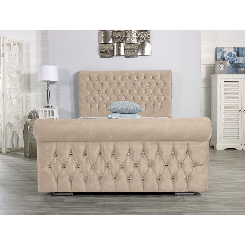 Herveline Upholstered Bed Frame, Mink, Double (4'6)