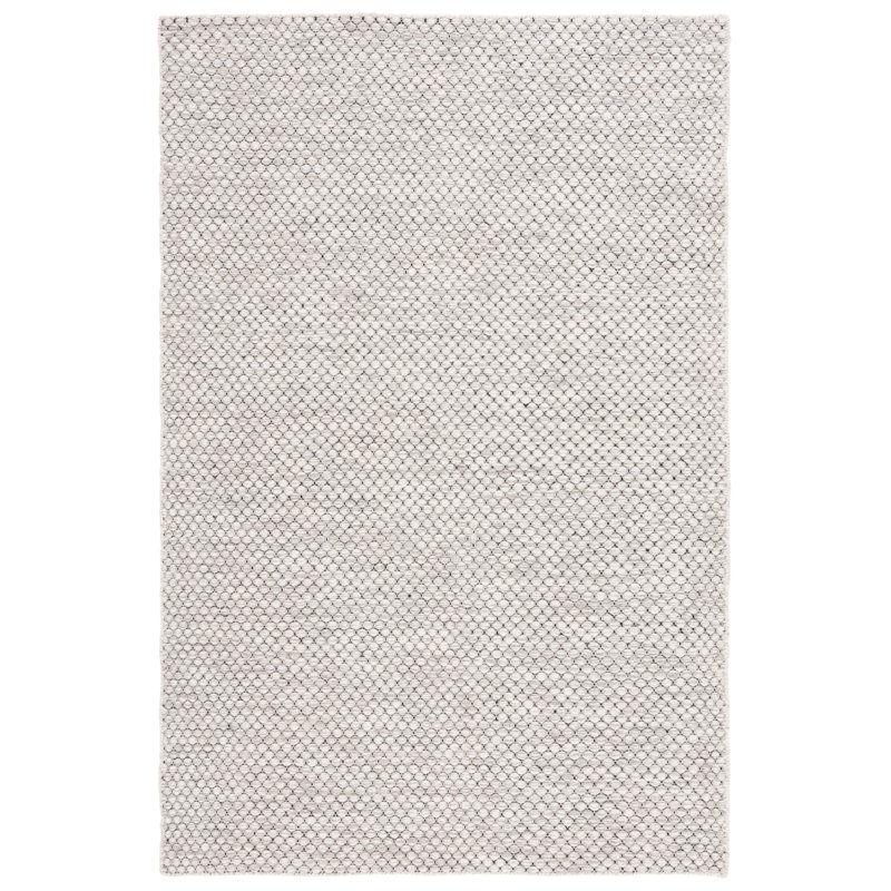 Tapis de couleur unie en laine / coton tissé à la main Vermont en ivoire / gris clair, Rectangle 6 po x 9 po