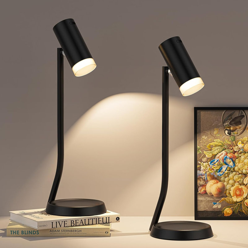 Ensemble de 2 lampes de table sans fil à DEL avec base magnétique détachable, rechargeable à 5000 mAh, tête à angle réglable, gradateur CCT, pour la réception