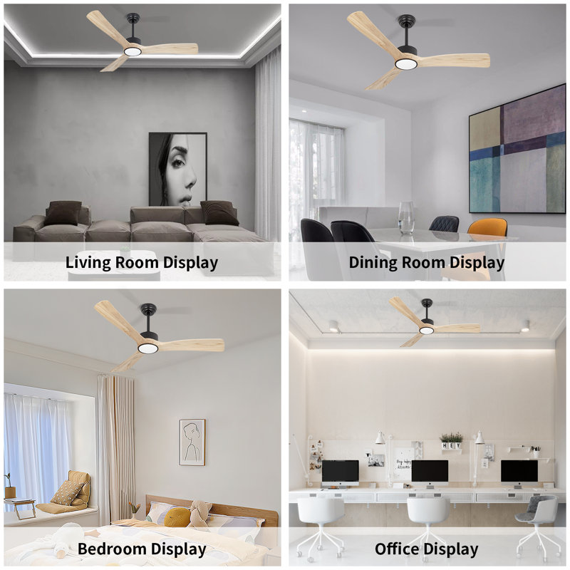 52 Inch Indoor Outdoor Ceiling Fan With Light And Remote Control, Wooden Blade, Silent Reversible DC Motor, Light Memory, 6 Speed For Bedroom/living Room, Etc.
