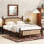 Élégant grand lit avec tête et pied, bois de pin, apparence de noyer, caractéristiques de style grand lit stable, pin, abat-jour, espace sous le lit-1283497814