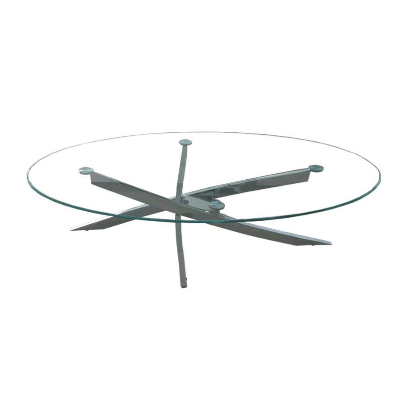 Table basse ovale en verre trempé avec cadre chromé 12 mm, Argent