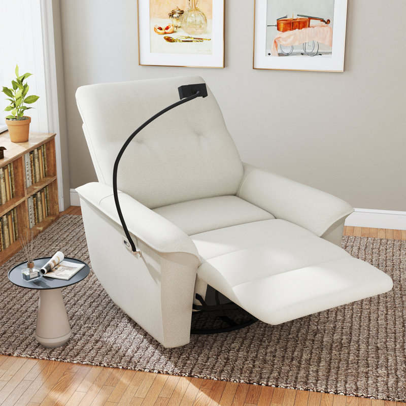 270° Swivel Rocker Recliner Chair with USB Ports and Adjustable Phone Holder, Beige