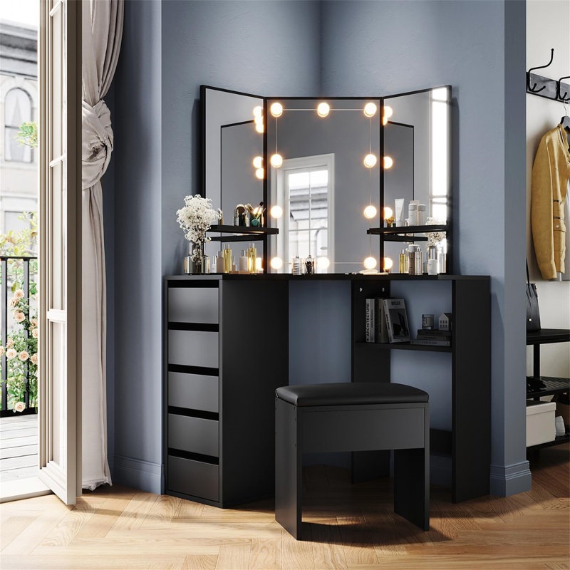 Burgwell Dressing Table with Mirror, Black