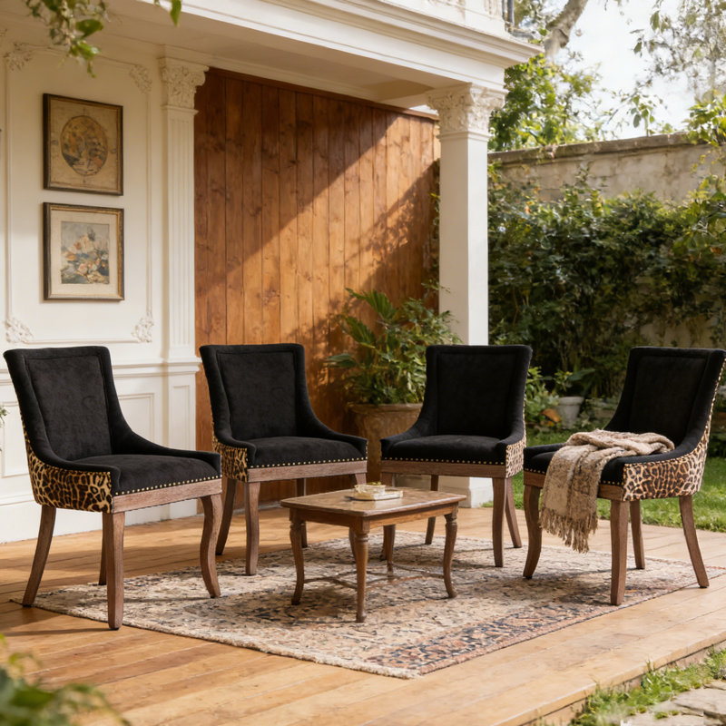 Ensemble de 4 chaises de cuisine en bois massif avec garniture cloutée et support pour haut dossier Farmhouse, ensemble de 4 chaises d'appoint Farmhouse