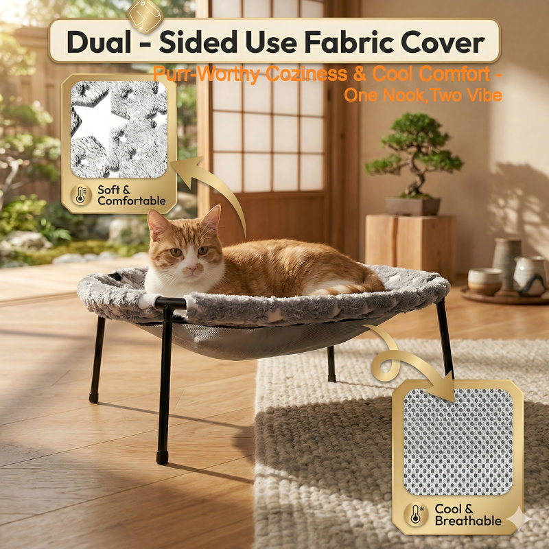 Lit hamac pour chat en tissu surélevé pour grands chats d'intérieur, housse lavable à la machine et respirante, assemblage sans outil, supporte jusqu'à 66 lb