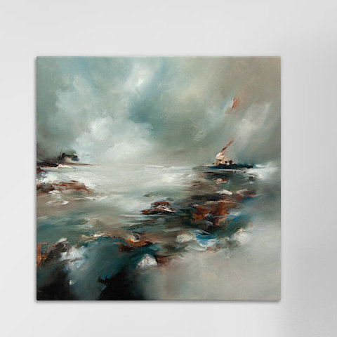 Peinture à vent sur toile tendue, H 18 po x l 18 po x P 1,5 po, Pas de tapis, Toile tendue