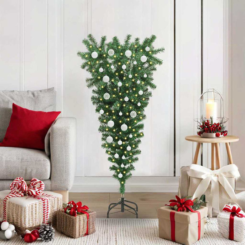 vidaXL Upside-down Artificial Pre-lit Christmas Tree with Ball Set, 3.94 ft