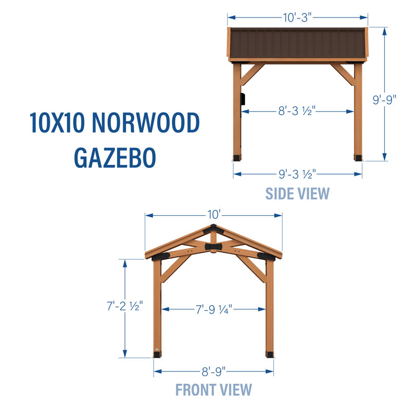 Norwood 10x10 Cedar Wood Gazebo with Steel Roof