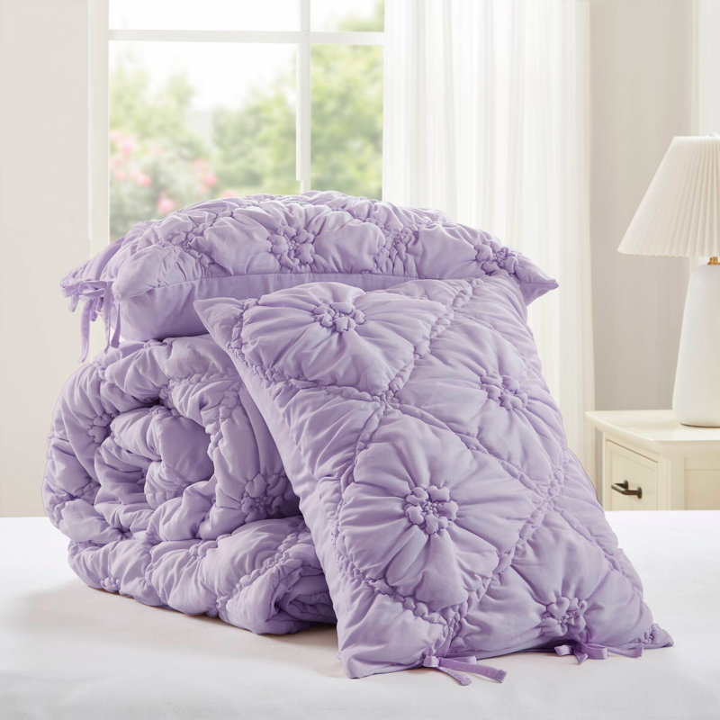 3PCS Comforter Set, Full Comforter + 2 Pillow Shams, Purple