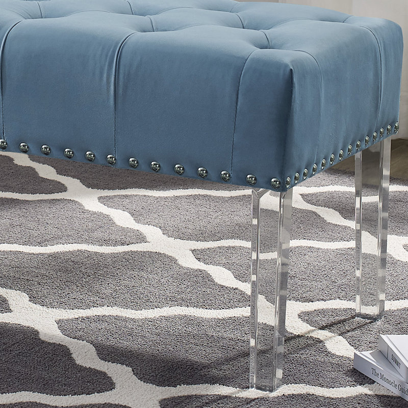 Valley Button Tufted Velvet Upholstered Bench With Acrylic Leg, Blue