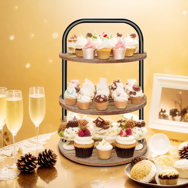 Support à petits gâteaux, support à petits gâteaux en bois pour 100 petits gâteaux, ensemble de 3 présentoirs de table à desserts
