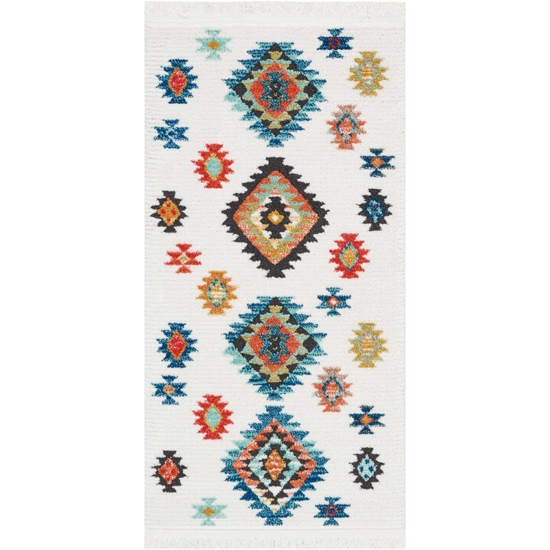 Tapis blanc Sandi Tribal Bohemian, Rectangle 2 pi 2 po x 4 pi 3 po