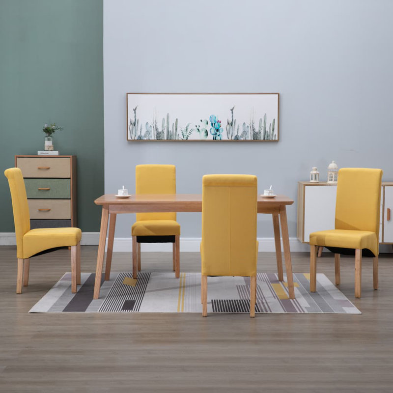 Chaise d'appoint rembourrée avec structure en bois, Jaune, 4