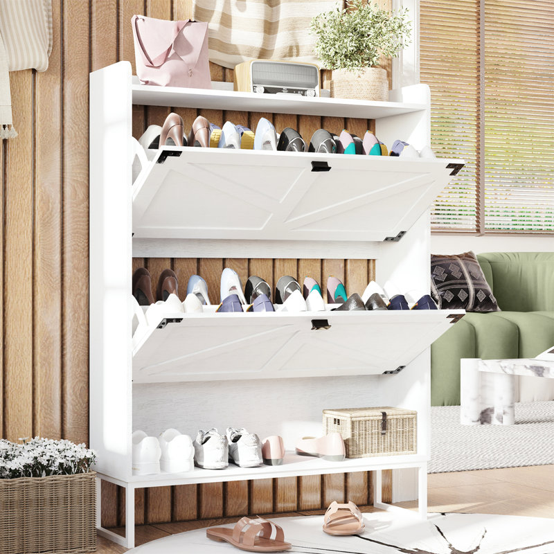 Armoire à chaussures autoportante avec 2 tiroirs rabattables, blanc, style, tiroirs faciles à installer pour le vestibule, rangement ouvert blanc, peu encombrant