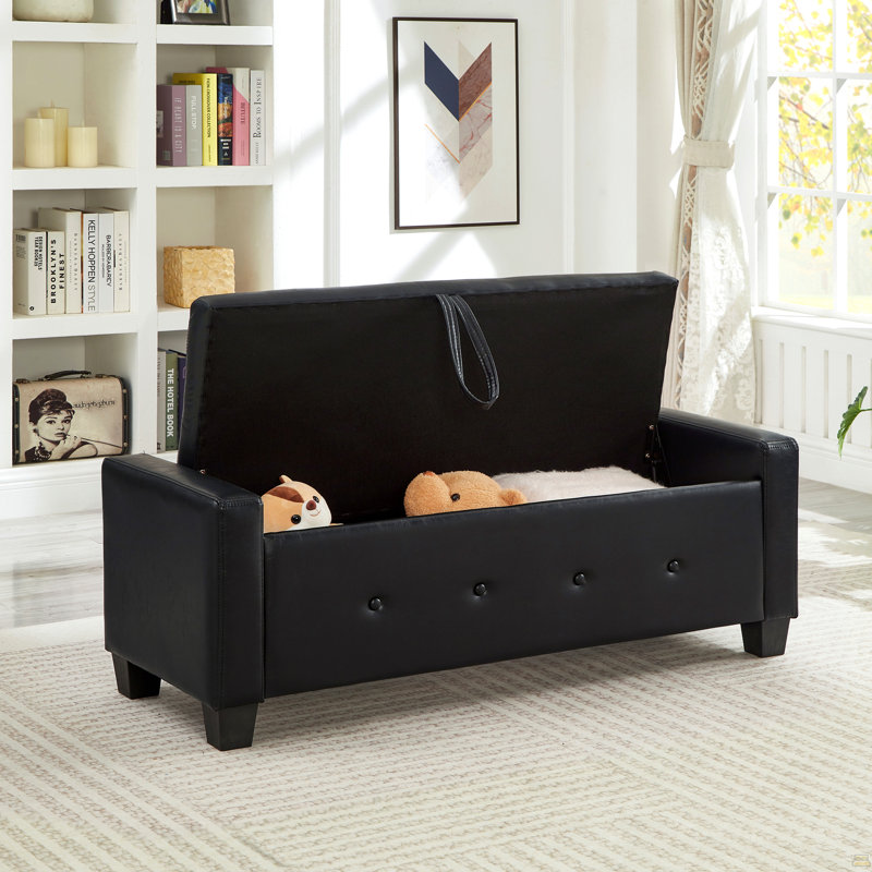 Repose-pieds polyvalent rembourré en polyuréthane avec rangement spacieux, assemblage facile et utilisation multifonctionnelle pour les salons et les chambres à coucher.