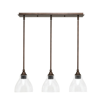 Luminaire suspendu linéaire à 3 lumières avec tige en verre transparent 6,25 po