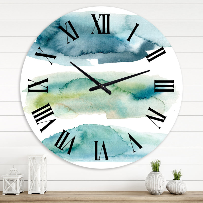 Blue and Green Clouds I - Horloge murale moderne, null