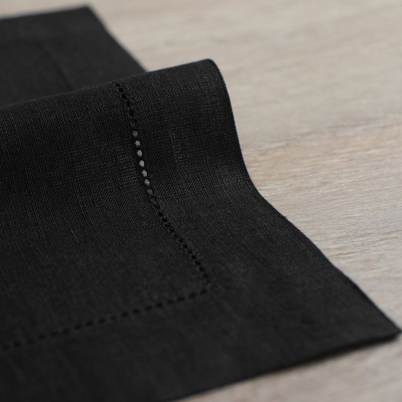 100% Pure Linen Hemstitch Dinner Napkins - Classic Hemstitch, Black