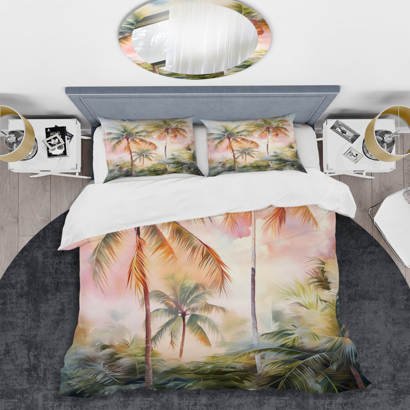 Ensemble de housse de couette Palm Trees Romantic Sunset III - Palmiers et palmiers