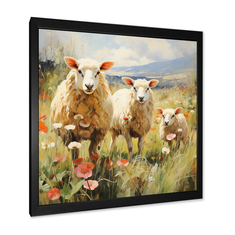 Troupeau de moutons moelleux II - impression, H 24 po x l 24 po x P 1 po, Cadre simple noir