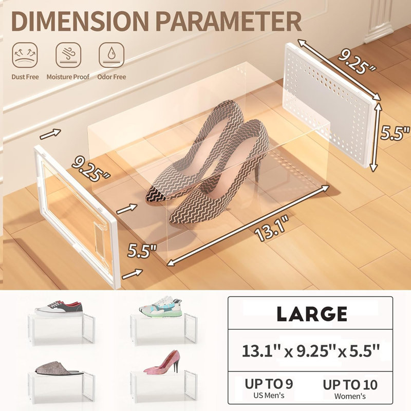 12 Pack Clear Plastic Stackable Shoe Organizer Boxes With Lids, Modular Space-Saving Shoe Storage Containers For Closet, Wardrobe, And Entryway