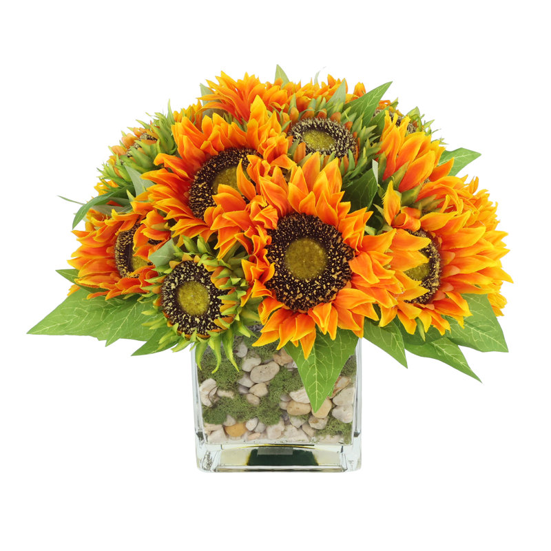 Faux Sunflowers in Vase, Orange