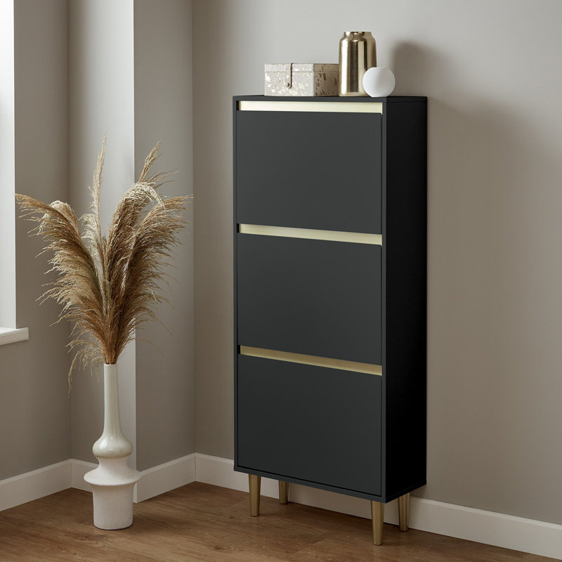 Iliana Flip Down Shoe Storage, Gold/Black