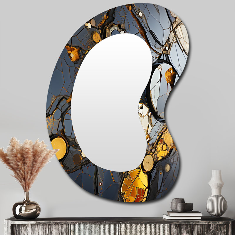 Grand miroir mural en marbre jaune et noir Elegance I - Abstract, 39 po x 28 po