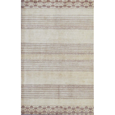 Wool Striped Area Rug in Cream/Crimson/Brown