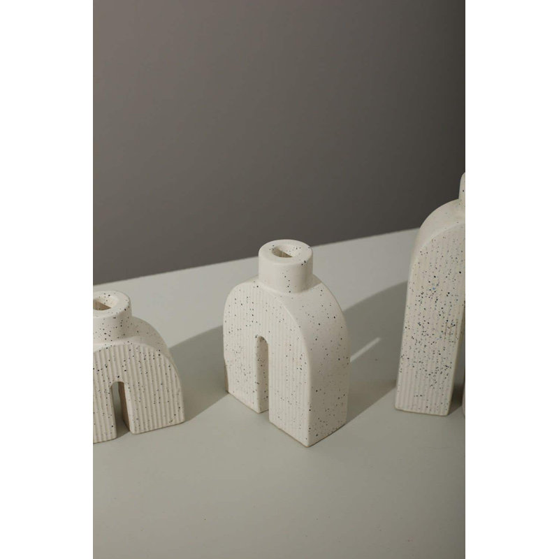 Ceramic Tabletop Candlestick, 6.5" H x 4.5" W x 2" D