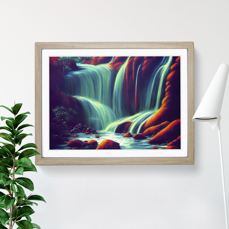 Desirable Waterfall - Single Picture Frame Print, 46cm H x 64cm W x 2cm D, Oak