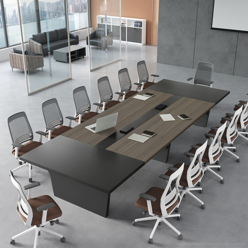 Table de conférence ergonomique moderne avec gestion des câbles et conception polyvalente, 29.5" H x 118.1" L x 51.2" W