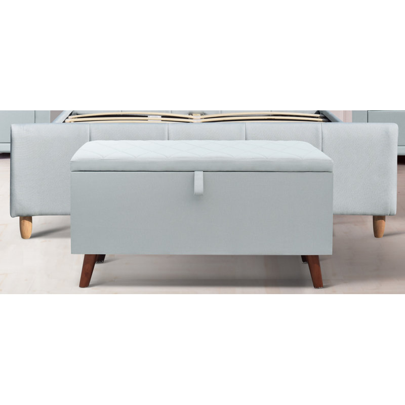 Graziano Linen Blend Upholstered Storage Bench, Blue