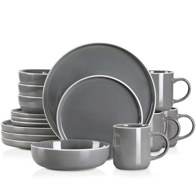 16 Piece Dinnerware Set, Service for 4, Dark Grey