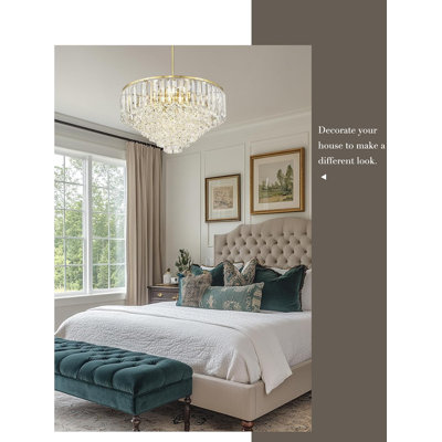 Lustre en cristal à 7 niveaux avec finition dorée polie, luminaire suspendu rétro de 20 pouces pour salle à manger, îlot de cuisine, chambre à coucher et entrée